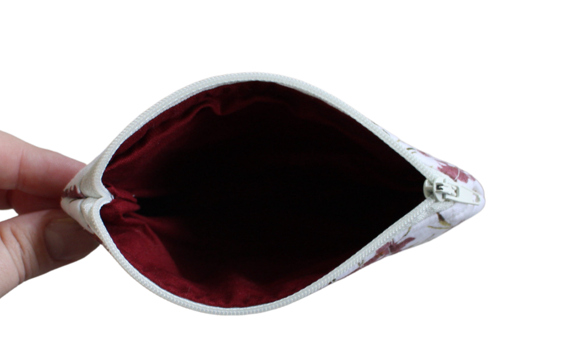 handmade cotton coin pouch white maroon flower 