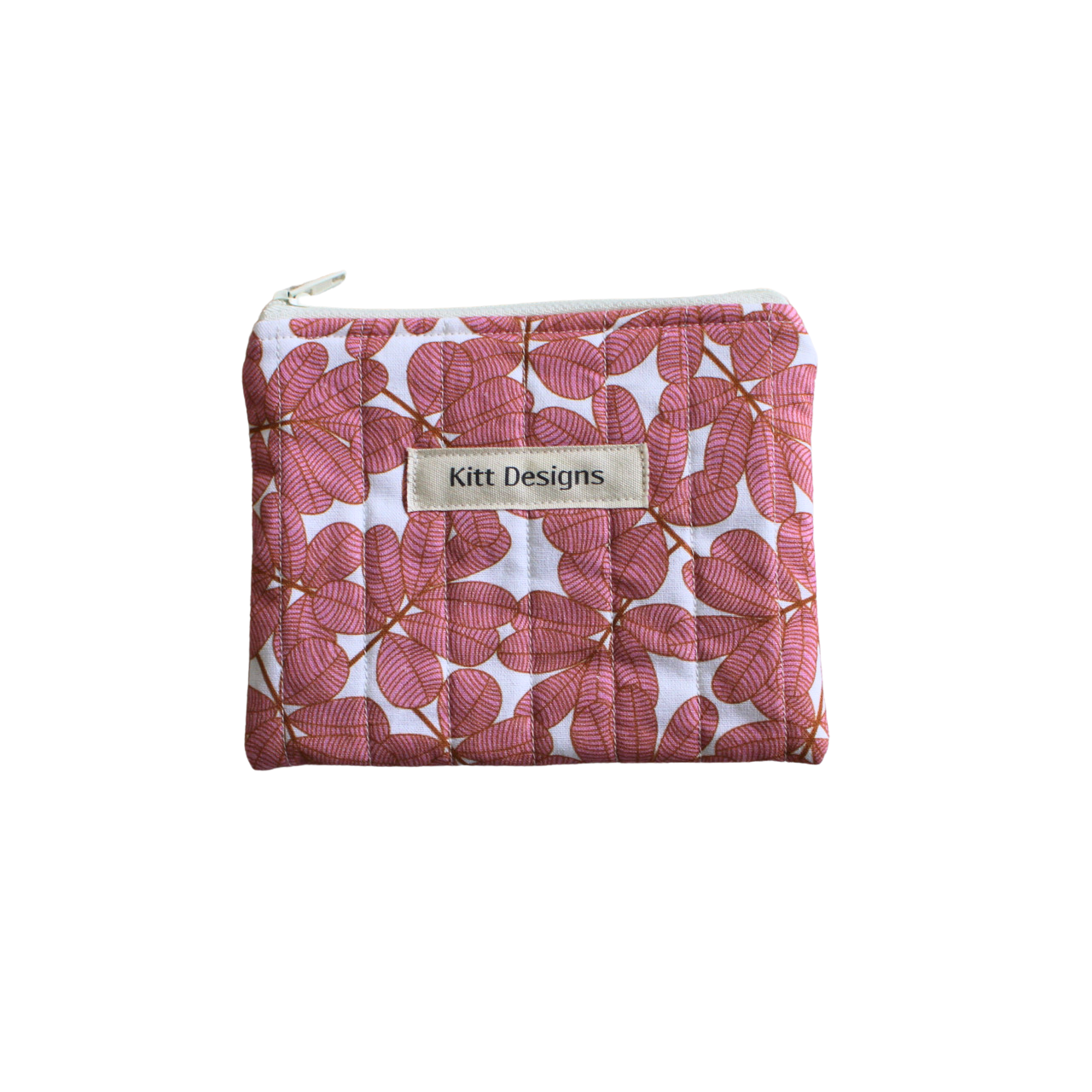 Pink floral pouch with 'Kitt Designs' label coin pouch