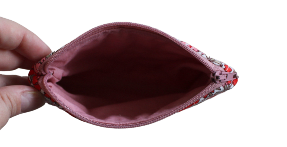handmade cotton coin pouch red pink flower