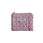 Small pink patterned pouch with a brand label coin pouch