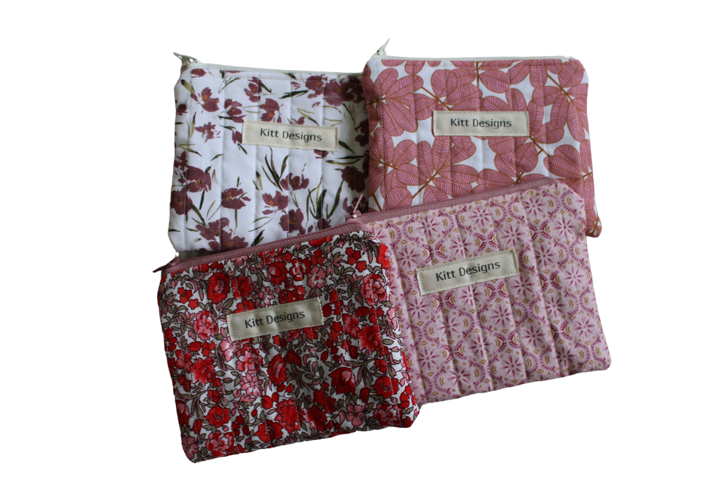 handmade cotton coin pouch pink white leaf red flower maroon