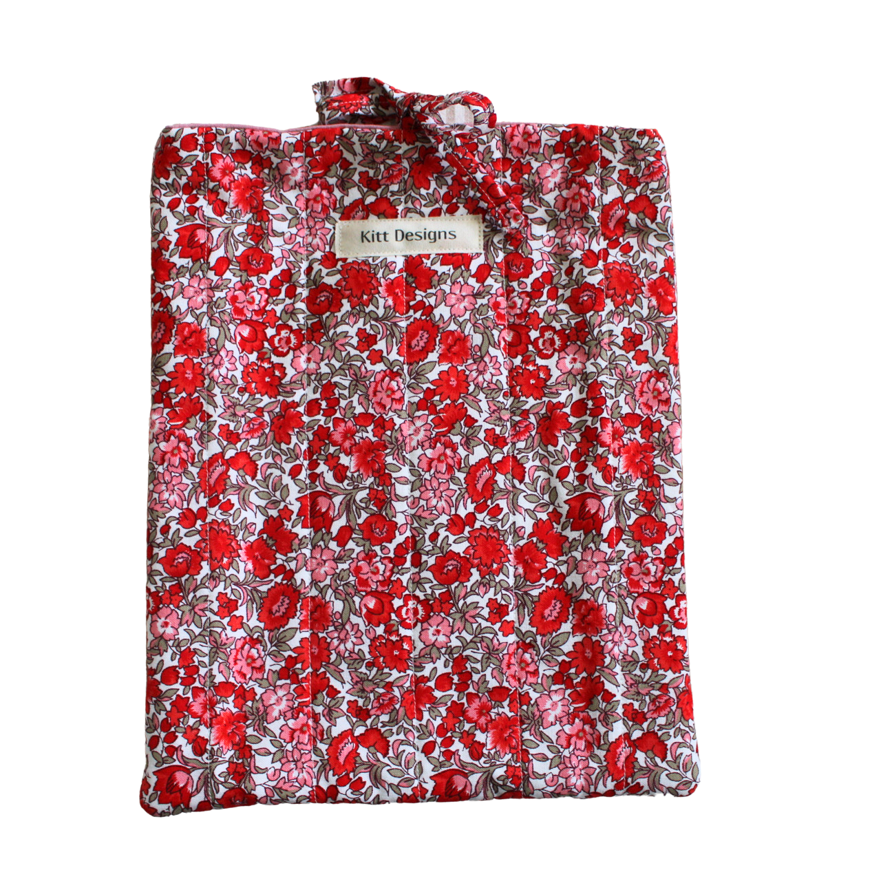 Floral-patterned bag with red flowers on a white background large book sleeve