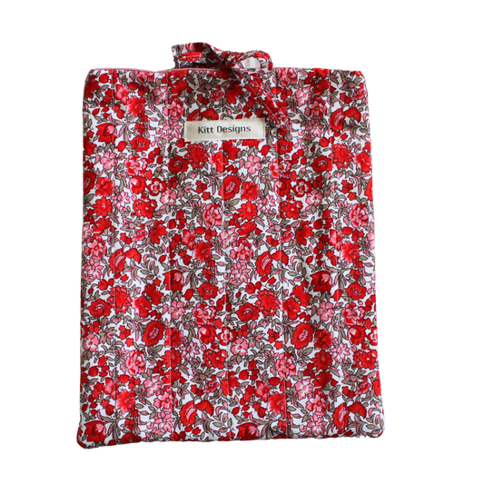 Floral-patterned bag with red flowers on a white background large book sleeve