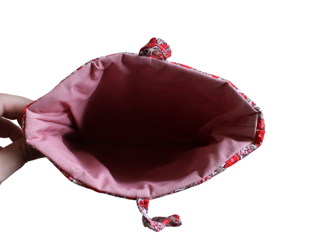 handmade cotton small book sleeve tie pink red flower