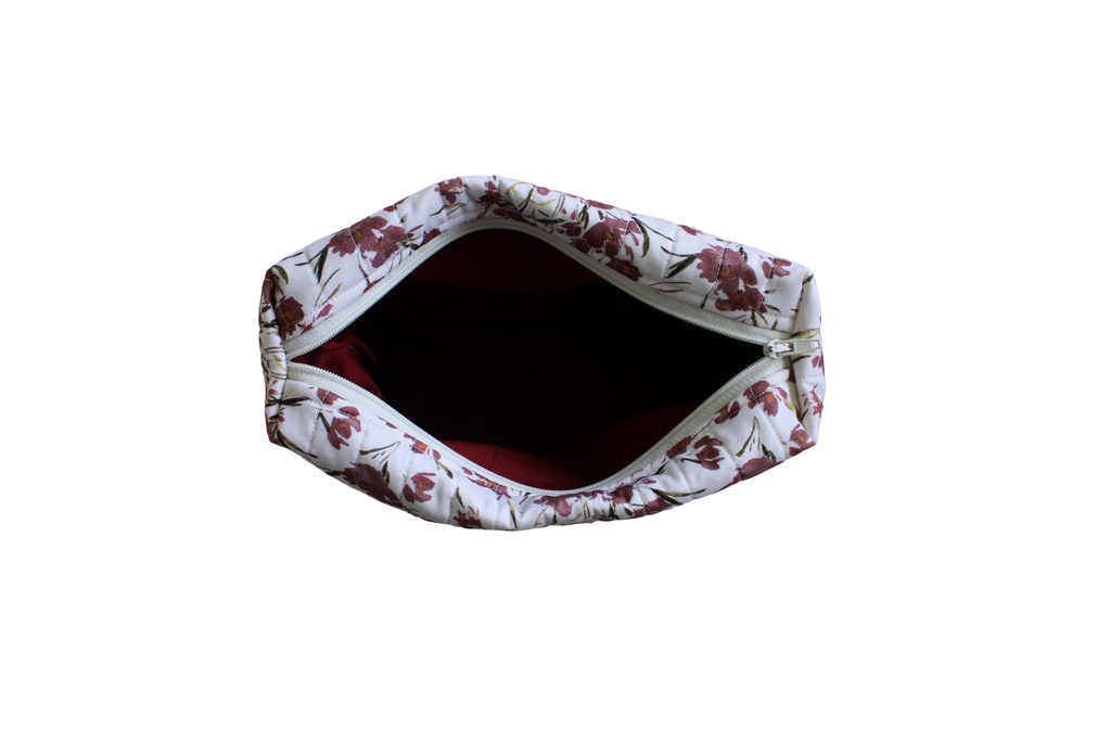 handmade cotton coin pouch red pink flower