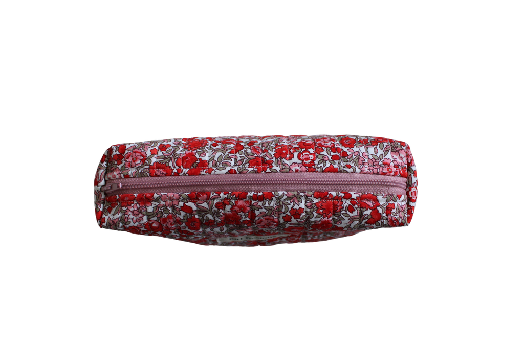 handmade cotton beauty pouch pink red flower makeup