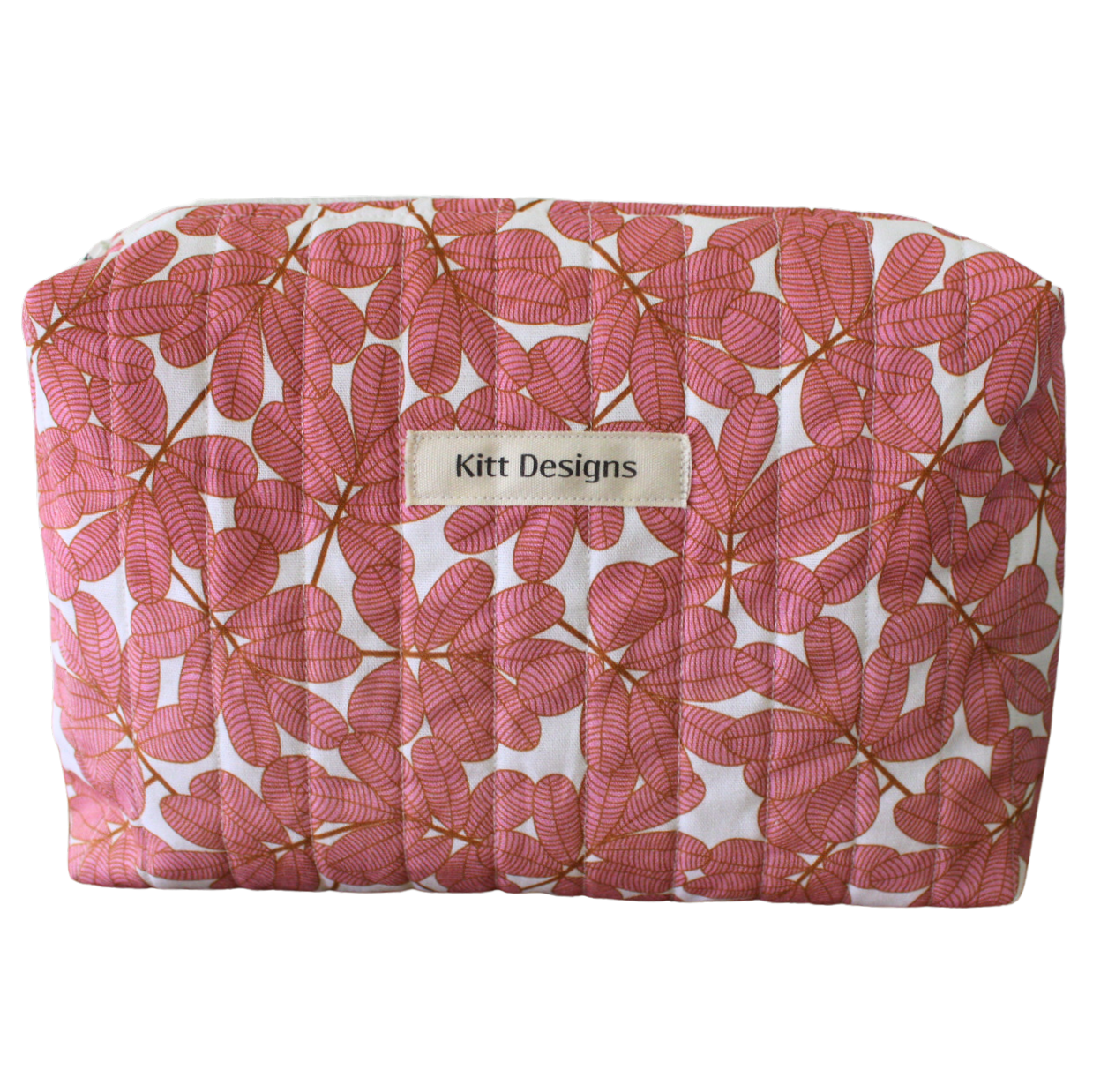 Floral patterned pouch with 'Kitt Designs' label beauty pouch