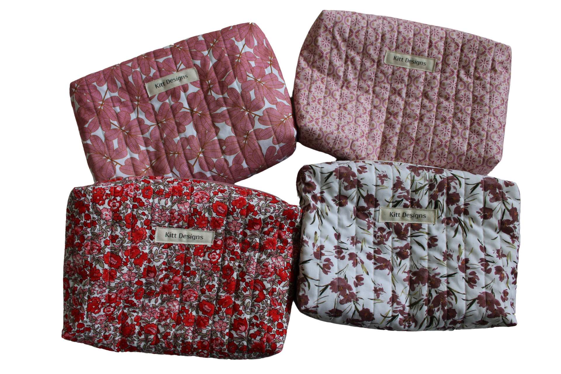 handmade cotton beauty pouch pink white red flower