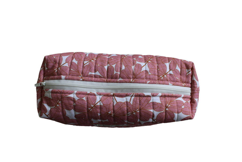 handmade cotton travel pouch pink white leaf