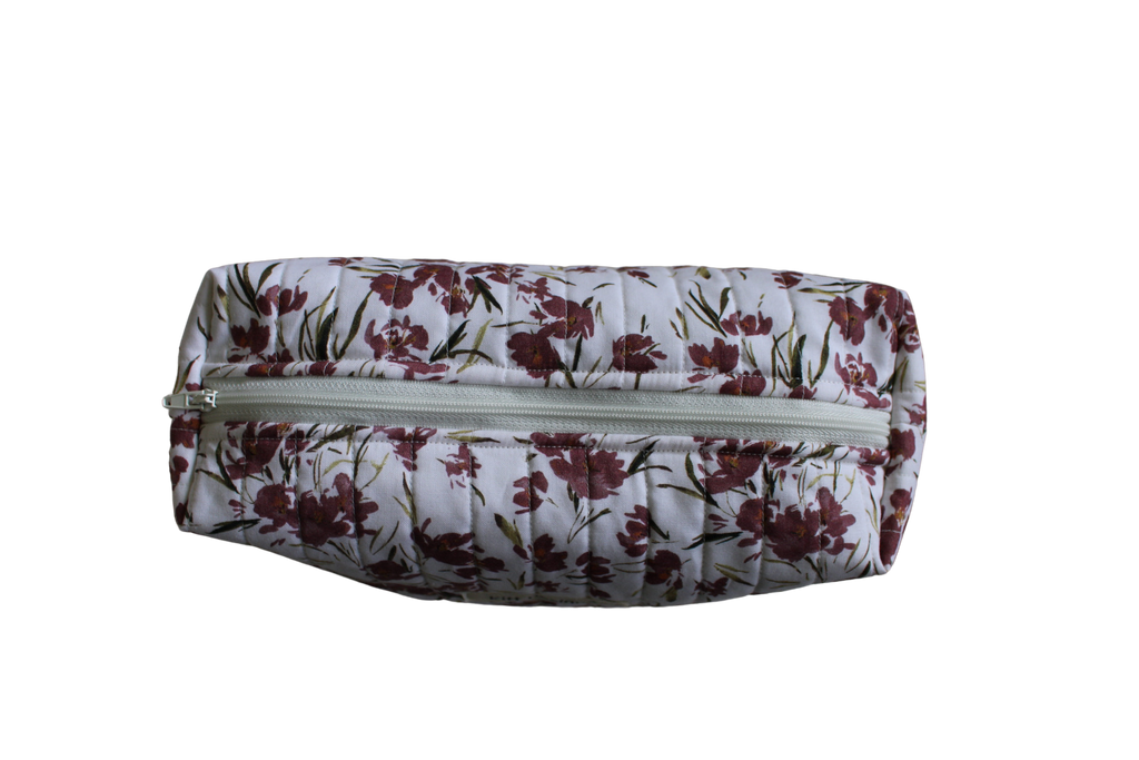 handmade cotton travel pouch white maroon flower