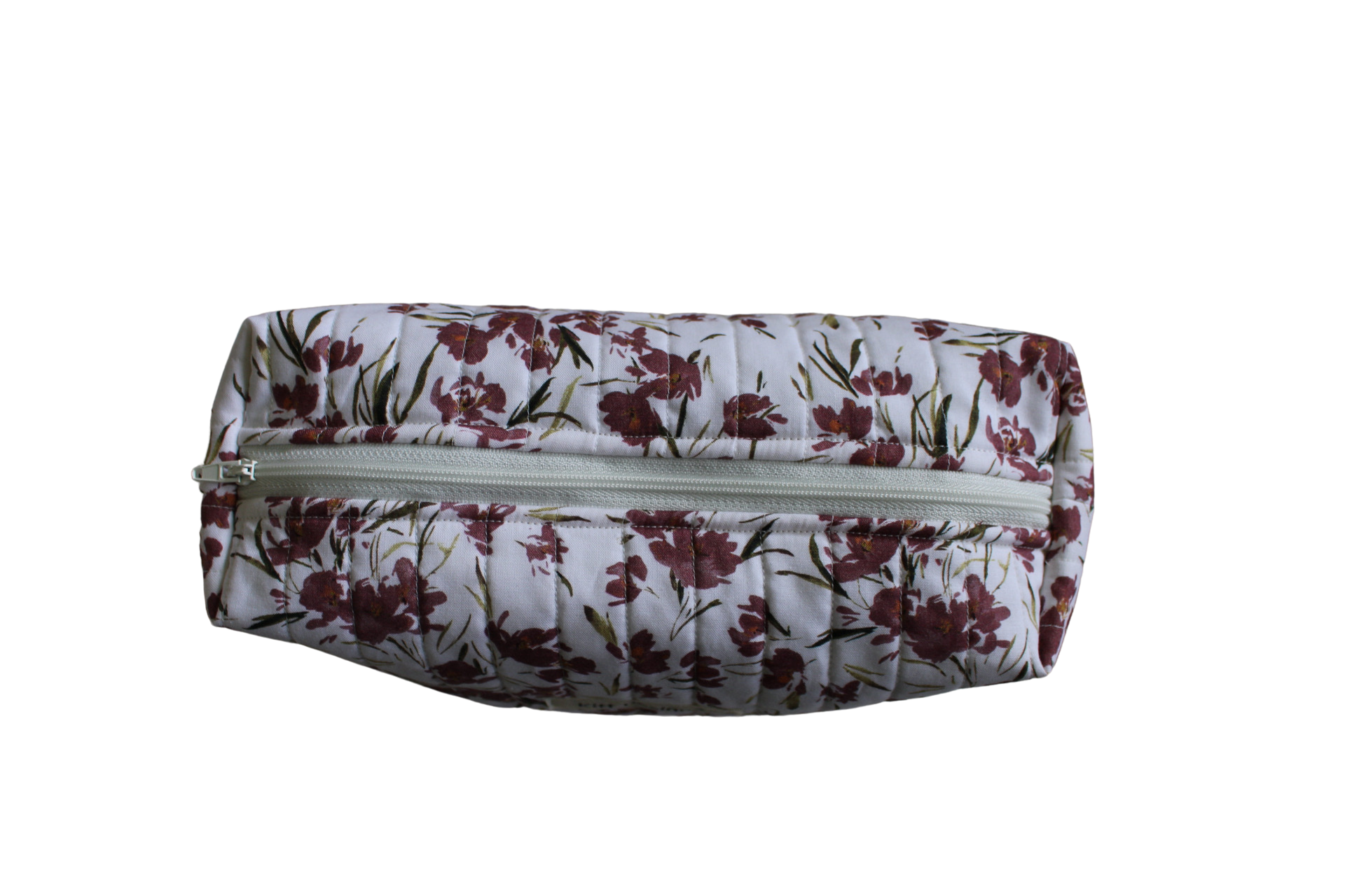 handmade cotton travel pouch white maroon flower