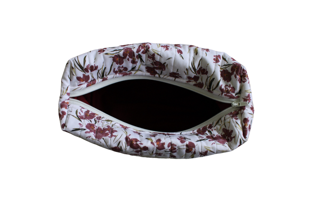 handmade cotton travel pouch white maroon flower