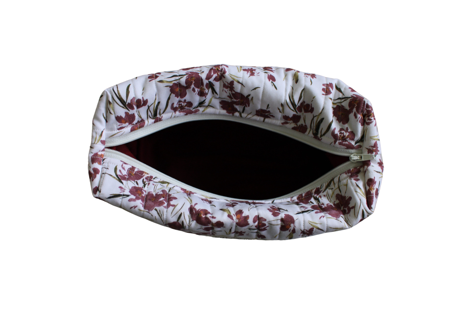 handmade cotton travel pouch white maroon flower