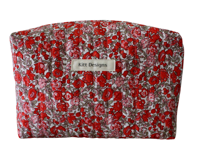 handmade cotton travel pouch pink red flower