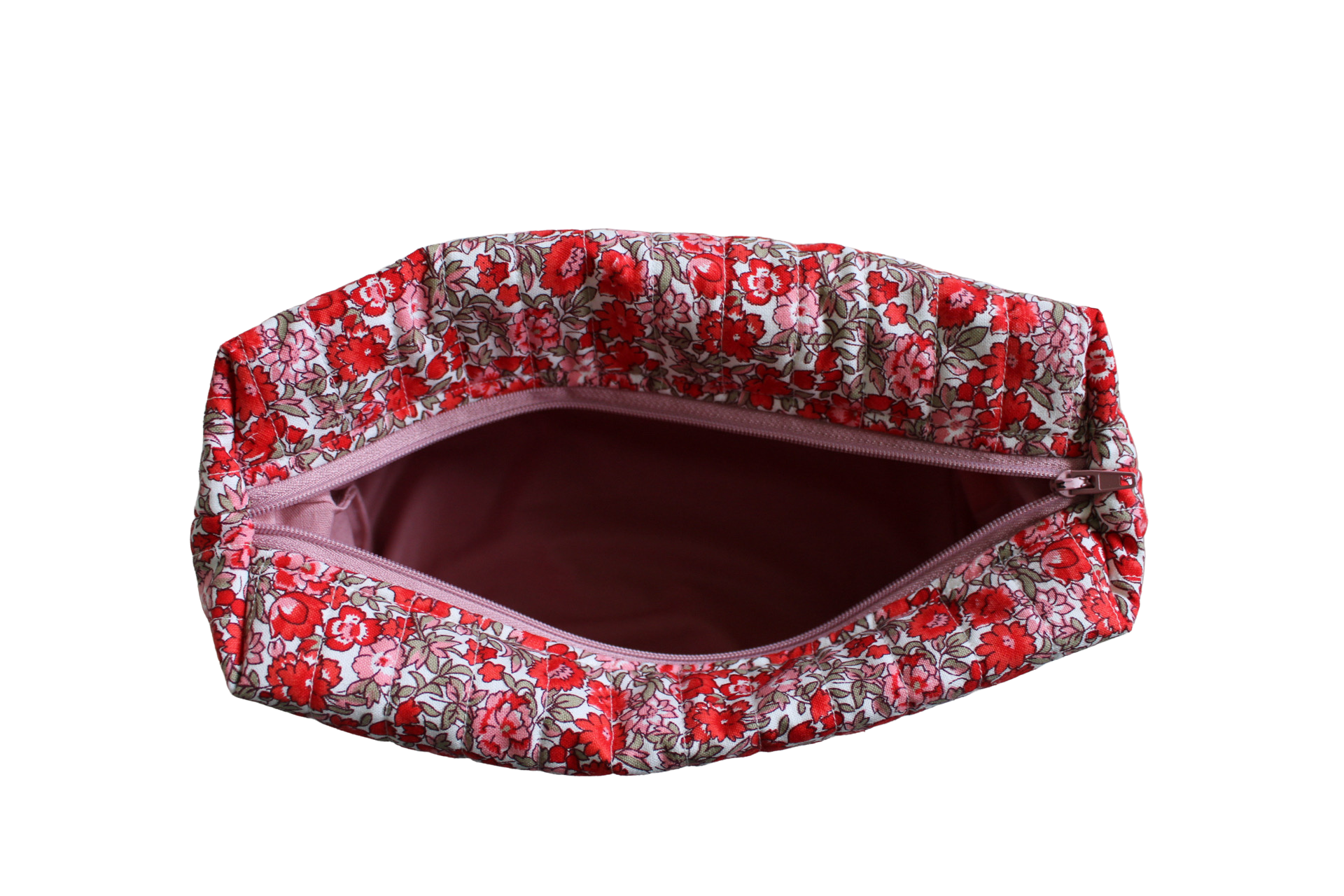 handmade cotton travel pouch pink red flower