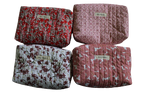 handmade cotton travel pouch red pink flower white maroon