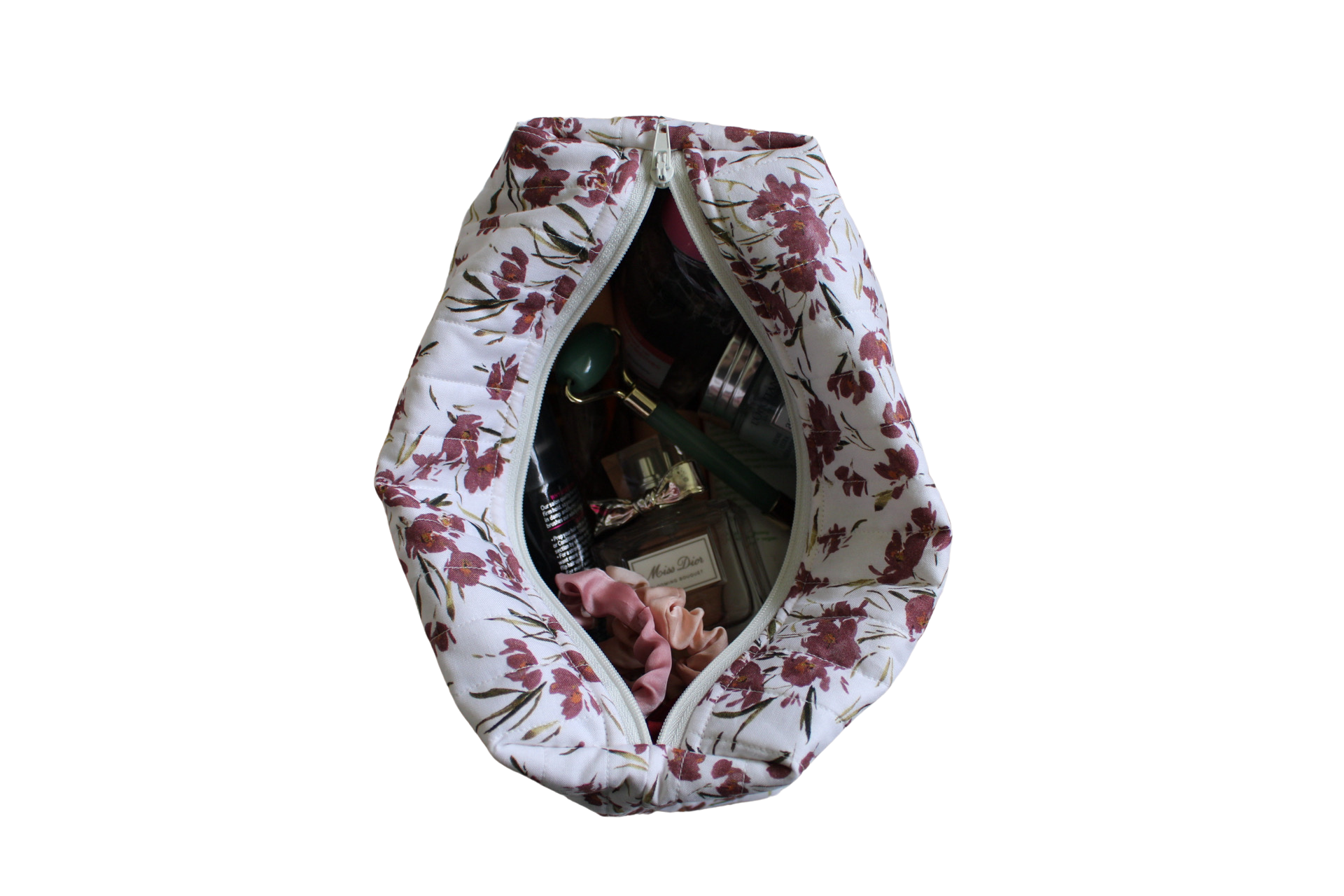 handmade cotton travel pouch white maroon flower