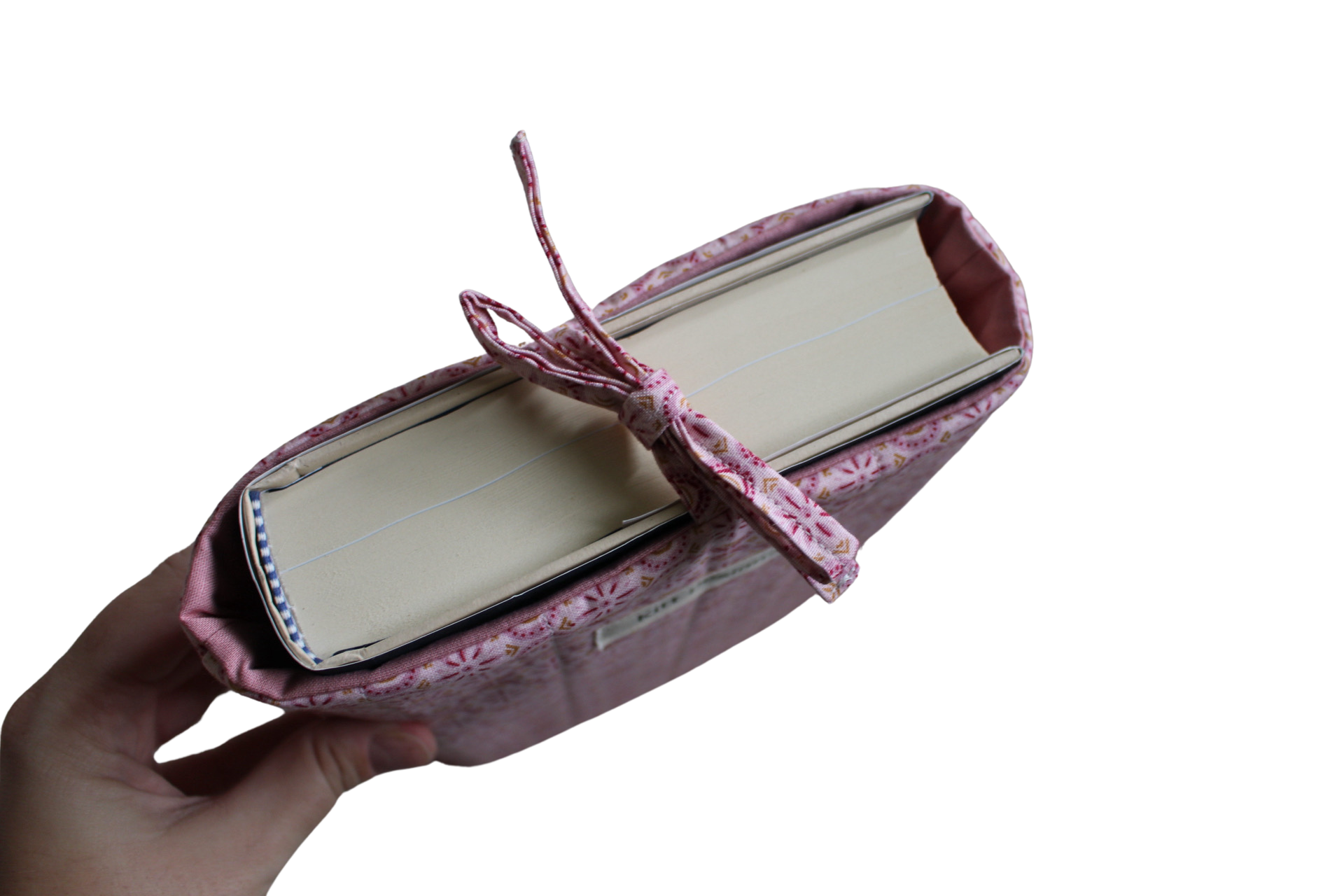 handmade cotton book sleeve tie pink pattern