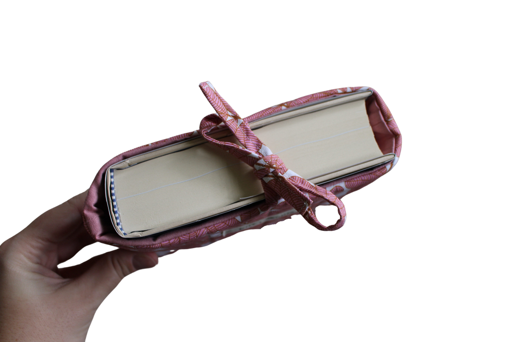 handmade cotton book sleeve tie pink white leaf