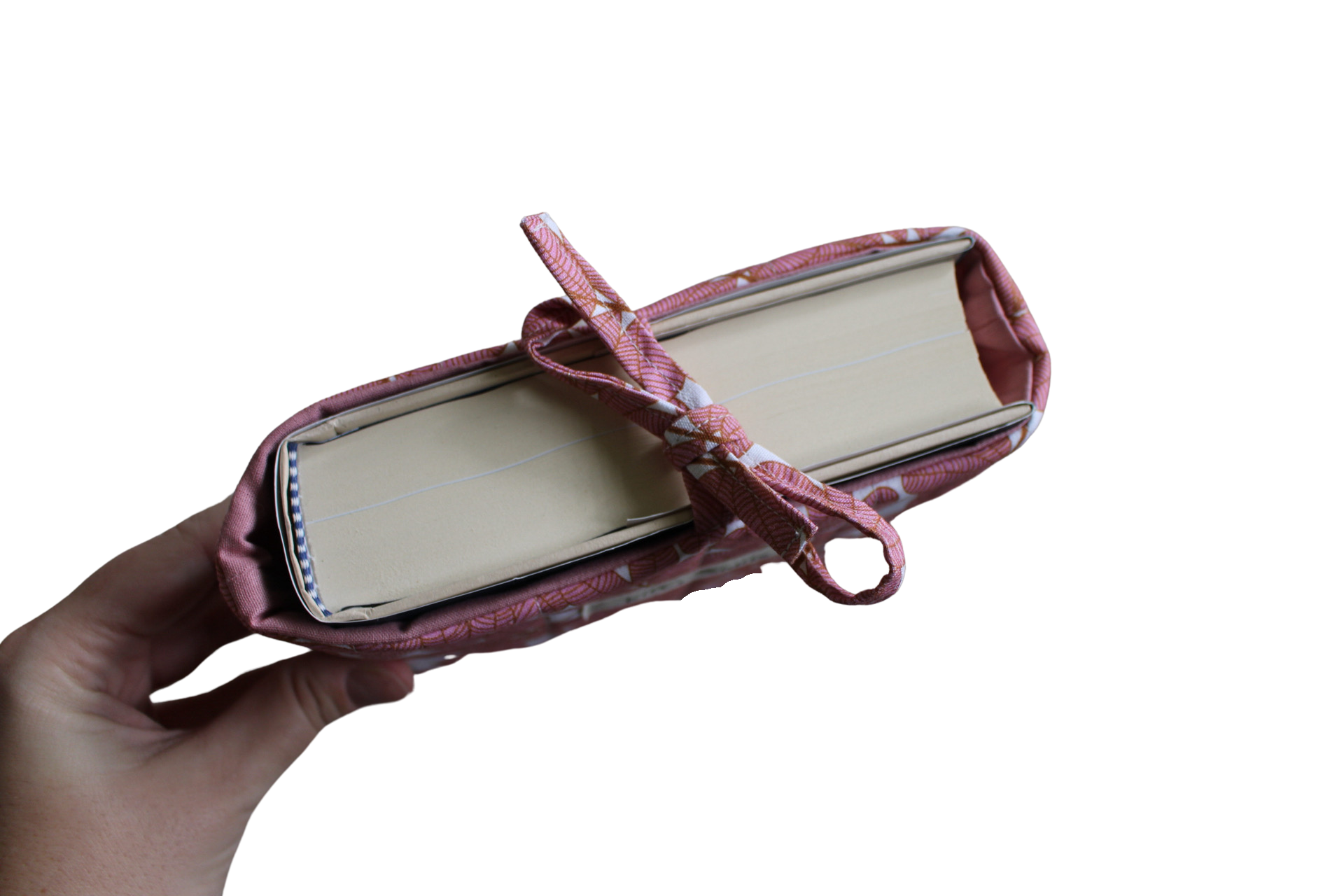 handmade cotton book sleeve tie pink white leaf