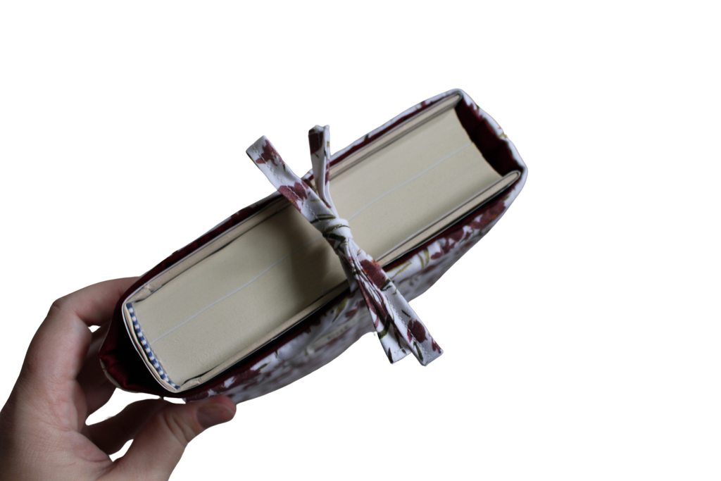 handmade cotton book sleeve tie white maroon flower