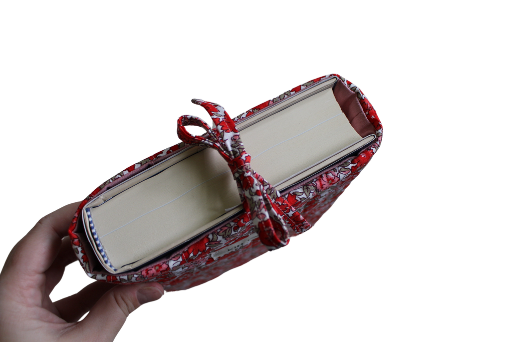 handmade cotton book sleeve tie pink red flower