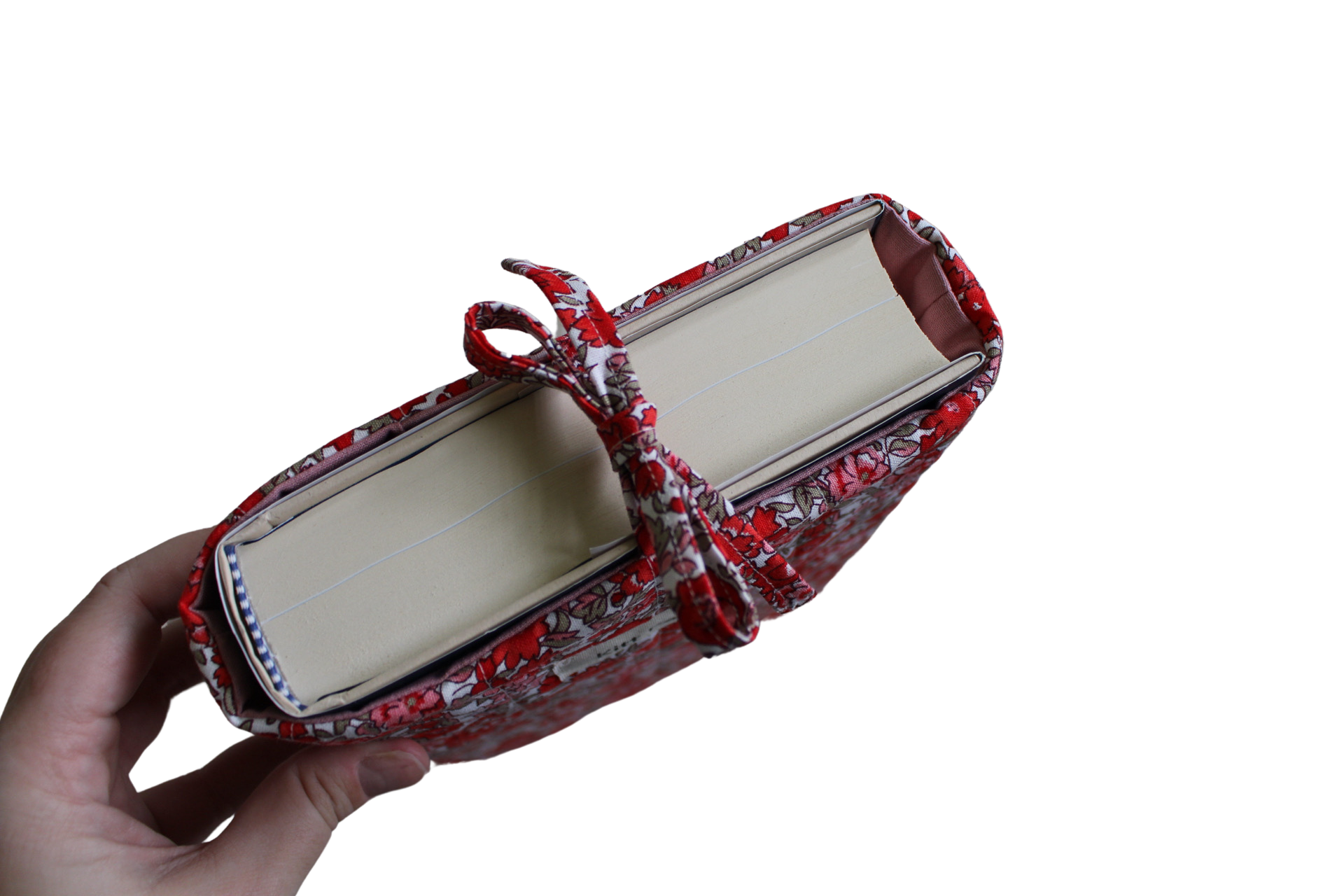 handmade cotton book sleeve tie pink red flower