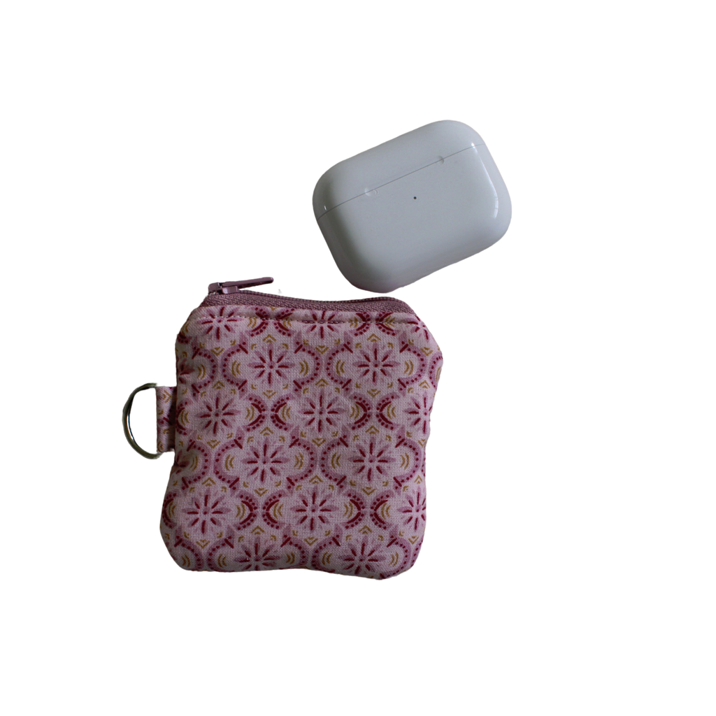 handmade cotton AirPod pouch pink red flower