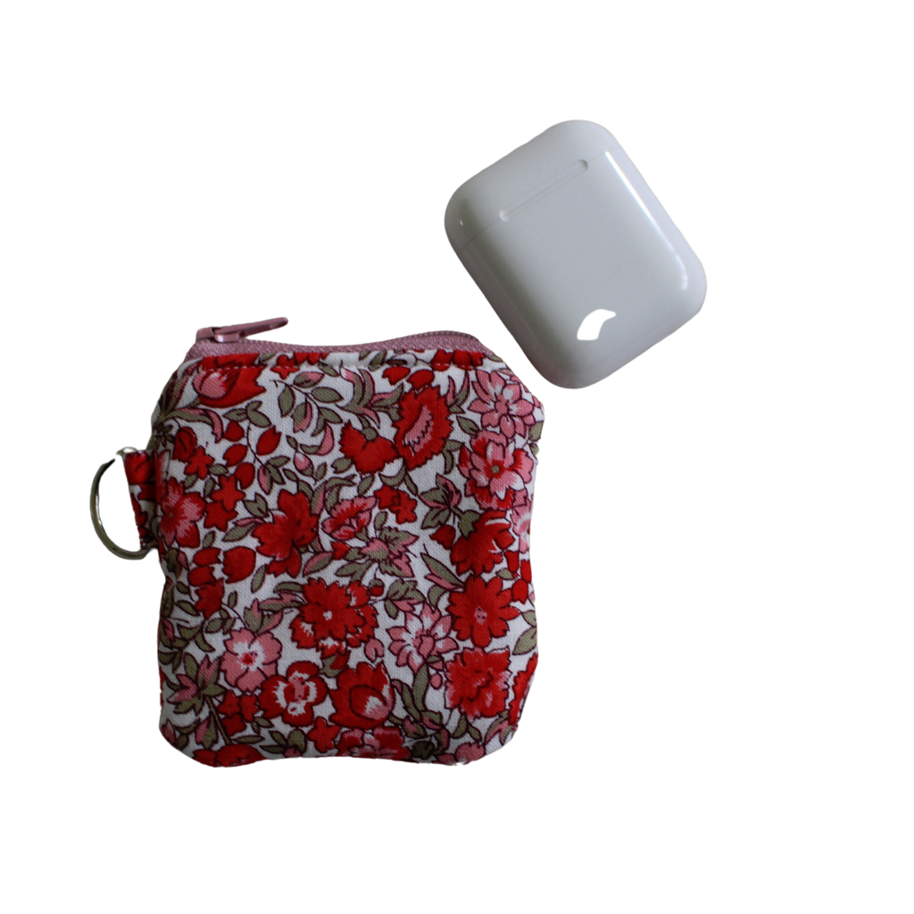 handmade cotton AirPod pouch pink red flower