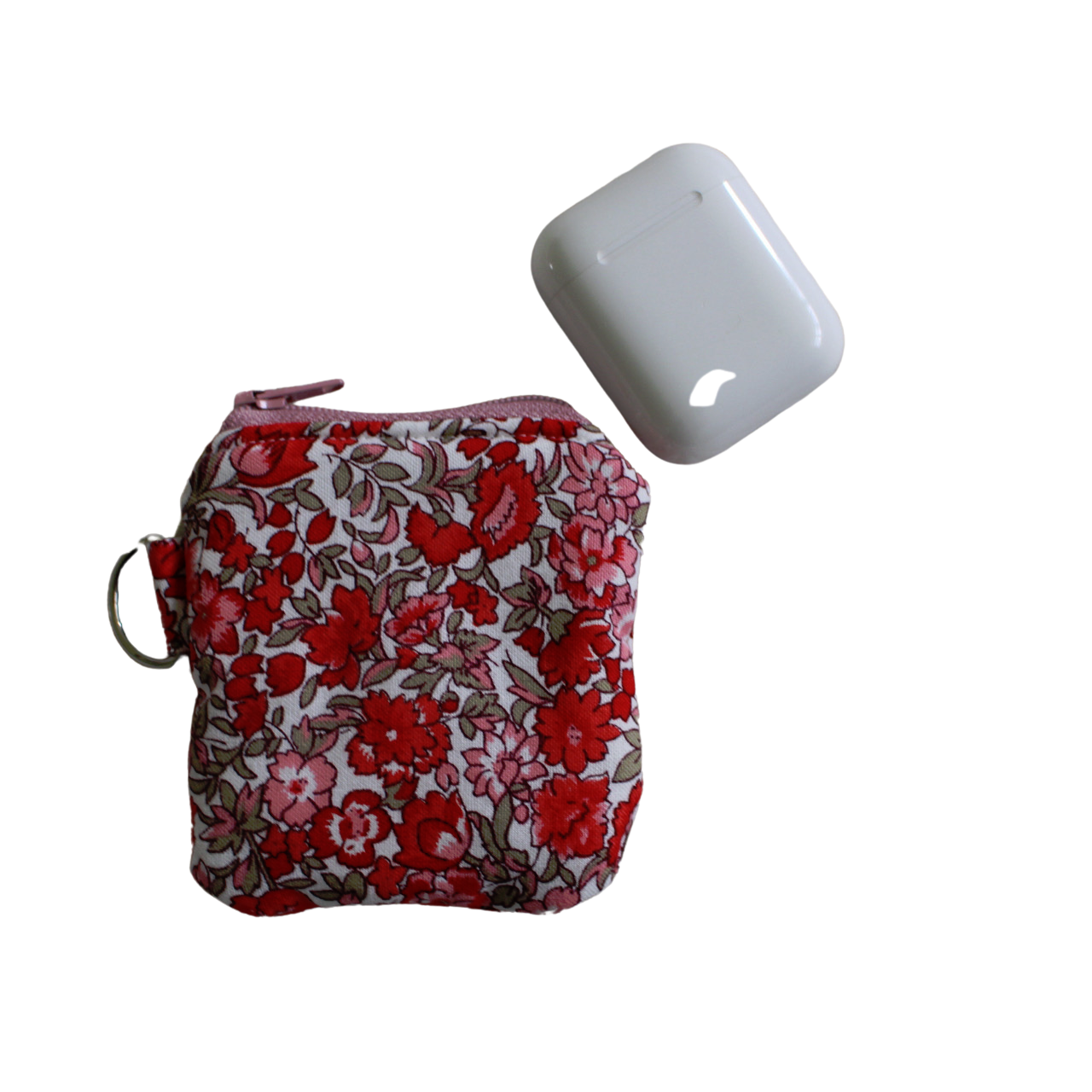 handmade cotton AirPod pouch pink red flower