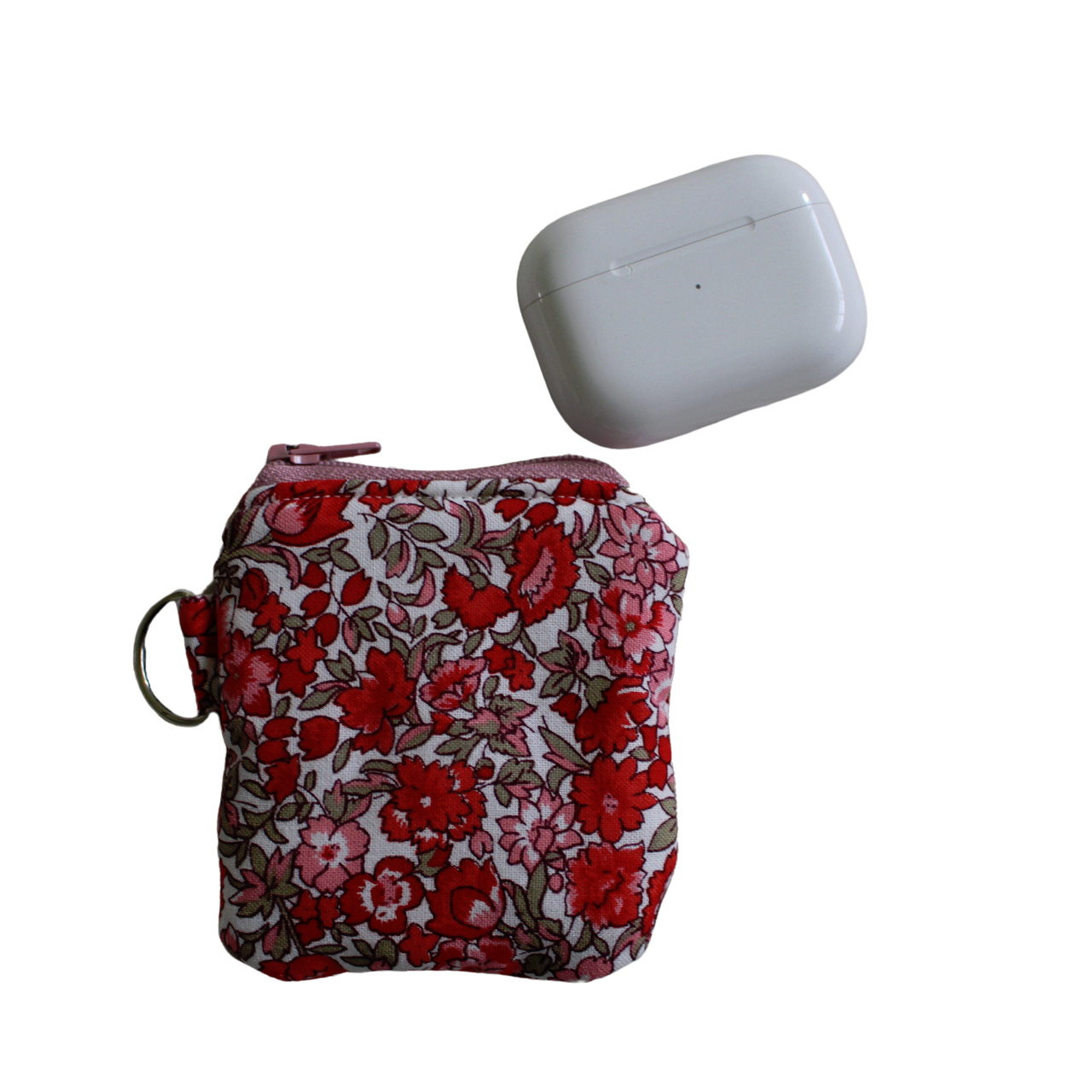 handmade cotton AirPod pouch pink red flower