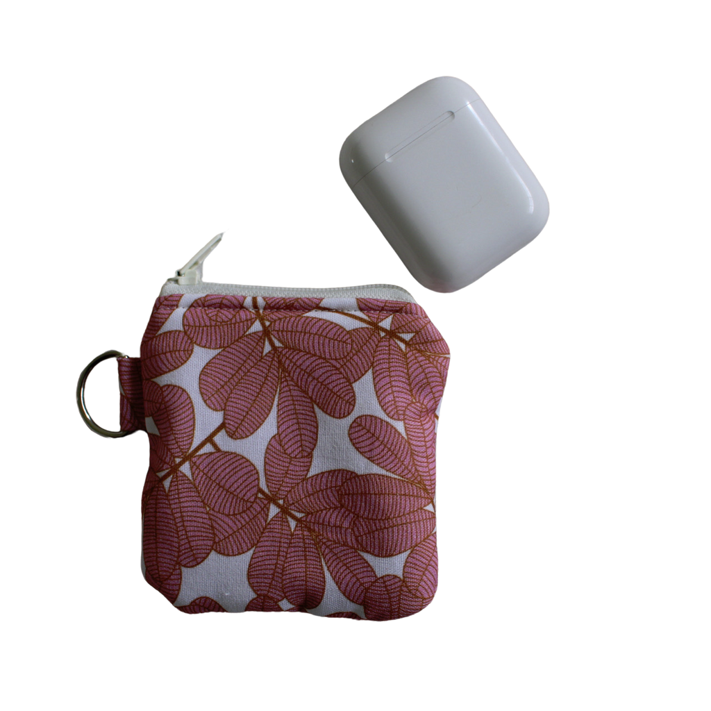 handmade cotton AirPod pouch pink white leaf
