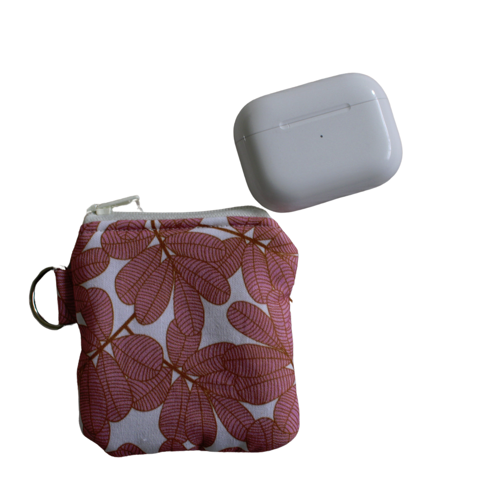 handmade cotton AirPod pouch pink white leaf