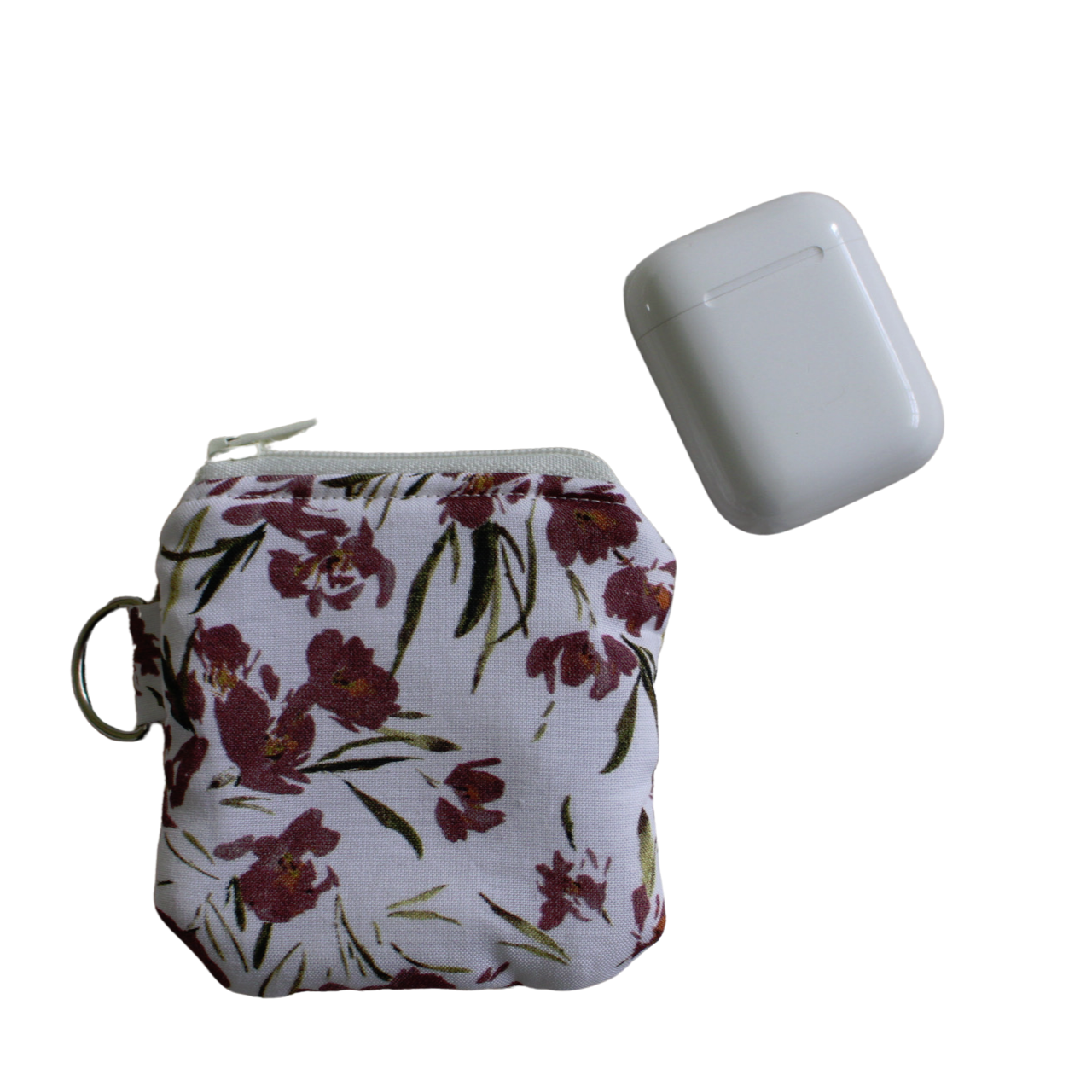 handmade cotton AirPod pouch white maroon flower