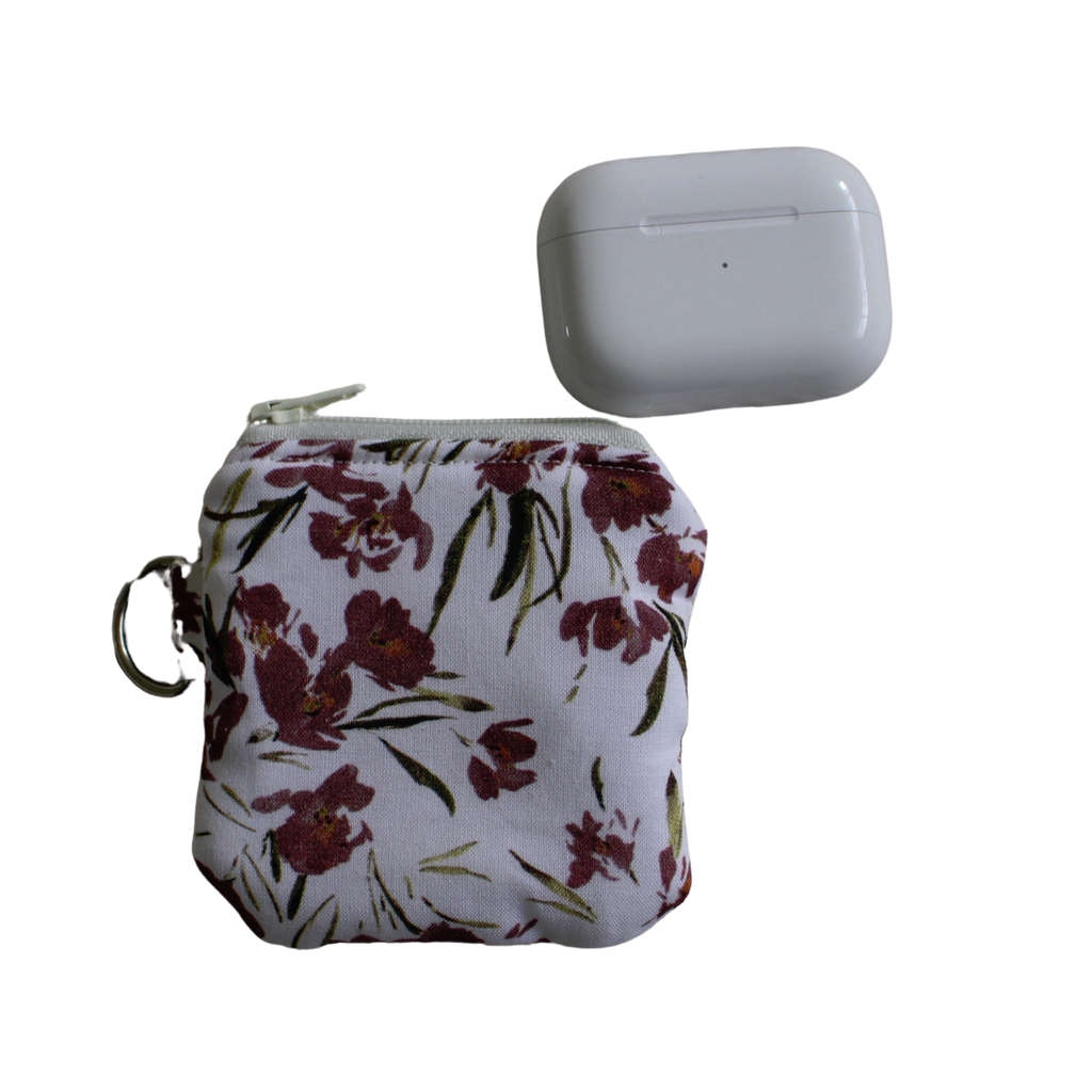 handmade cotton AirPod pouch white maroon flower
