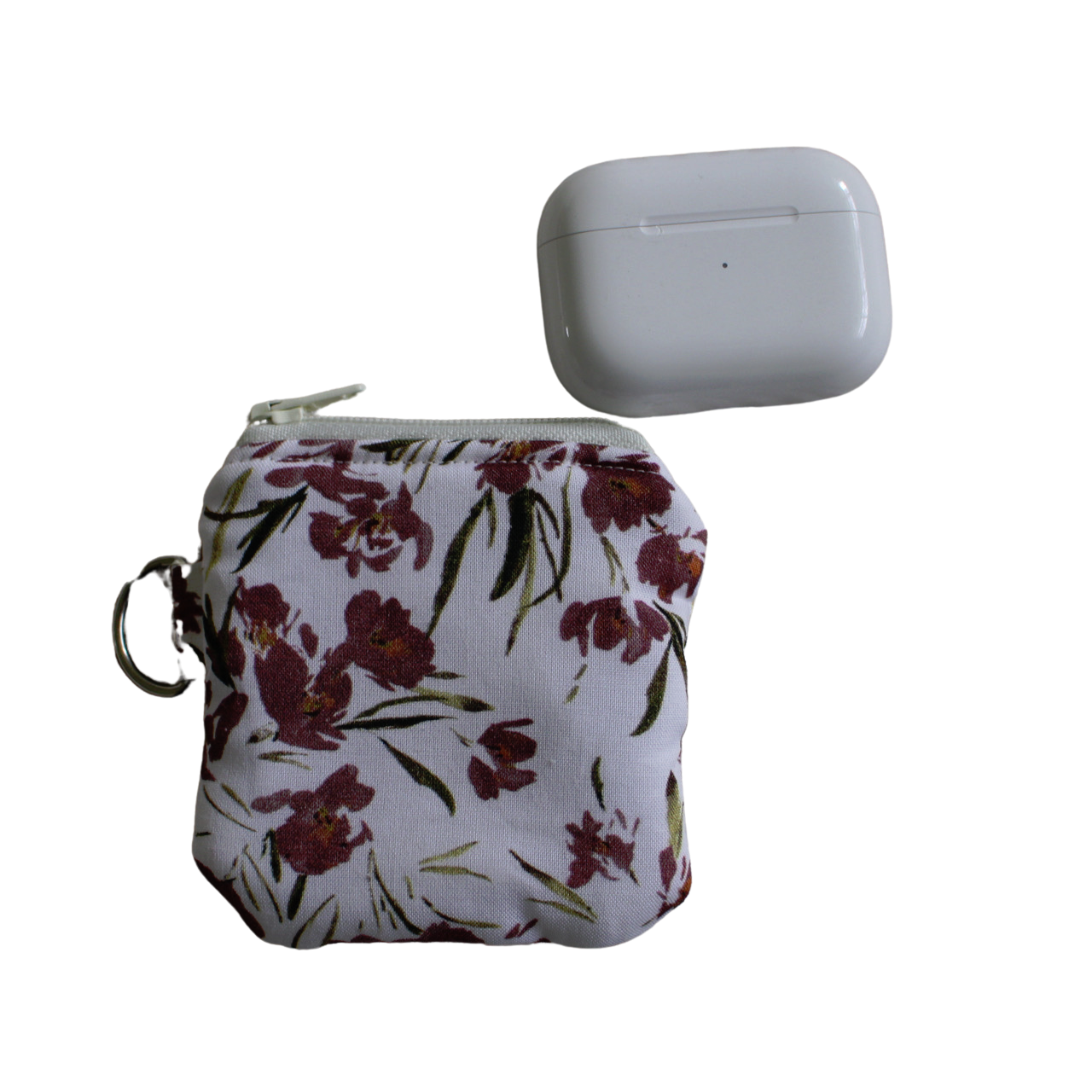 handmade cotton AirPod pouch white maroon flower