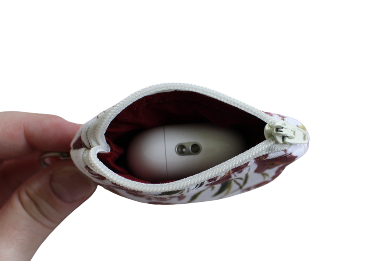 handmade cotton AirPod pouch white maroon flower