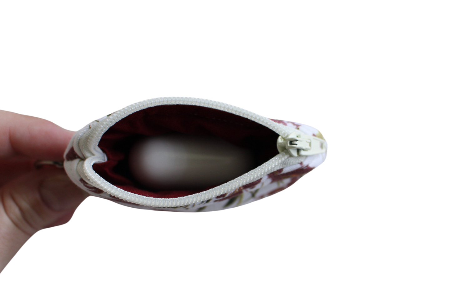 handmade cotton AirPod pouch white maroon flower