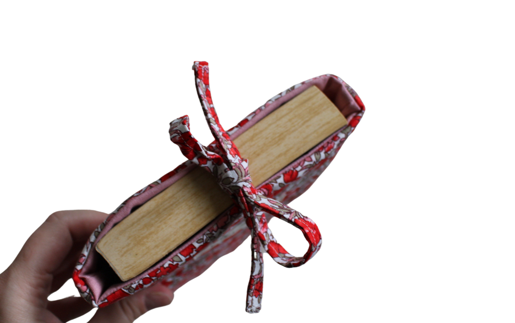 handmade cotton small book sleeve tie pink red flower