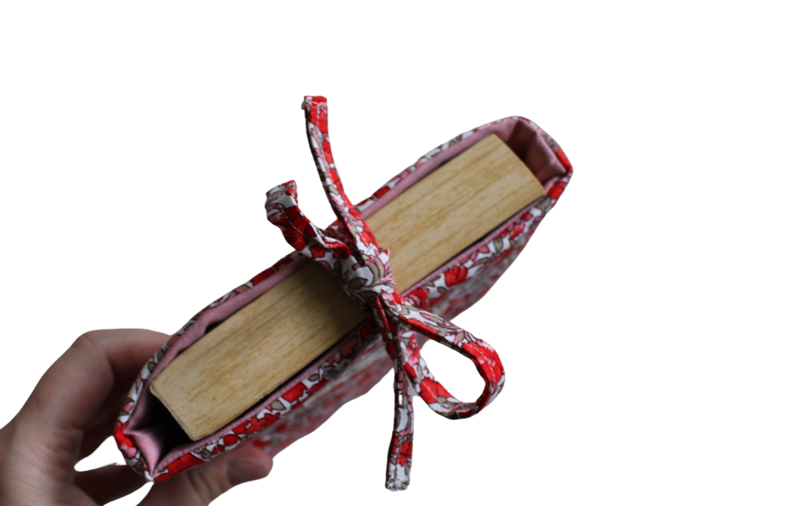 handmade cotton small book sleeve tie pink red flower