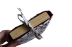 handmade cotton small book sleeve tie white flowers maroon