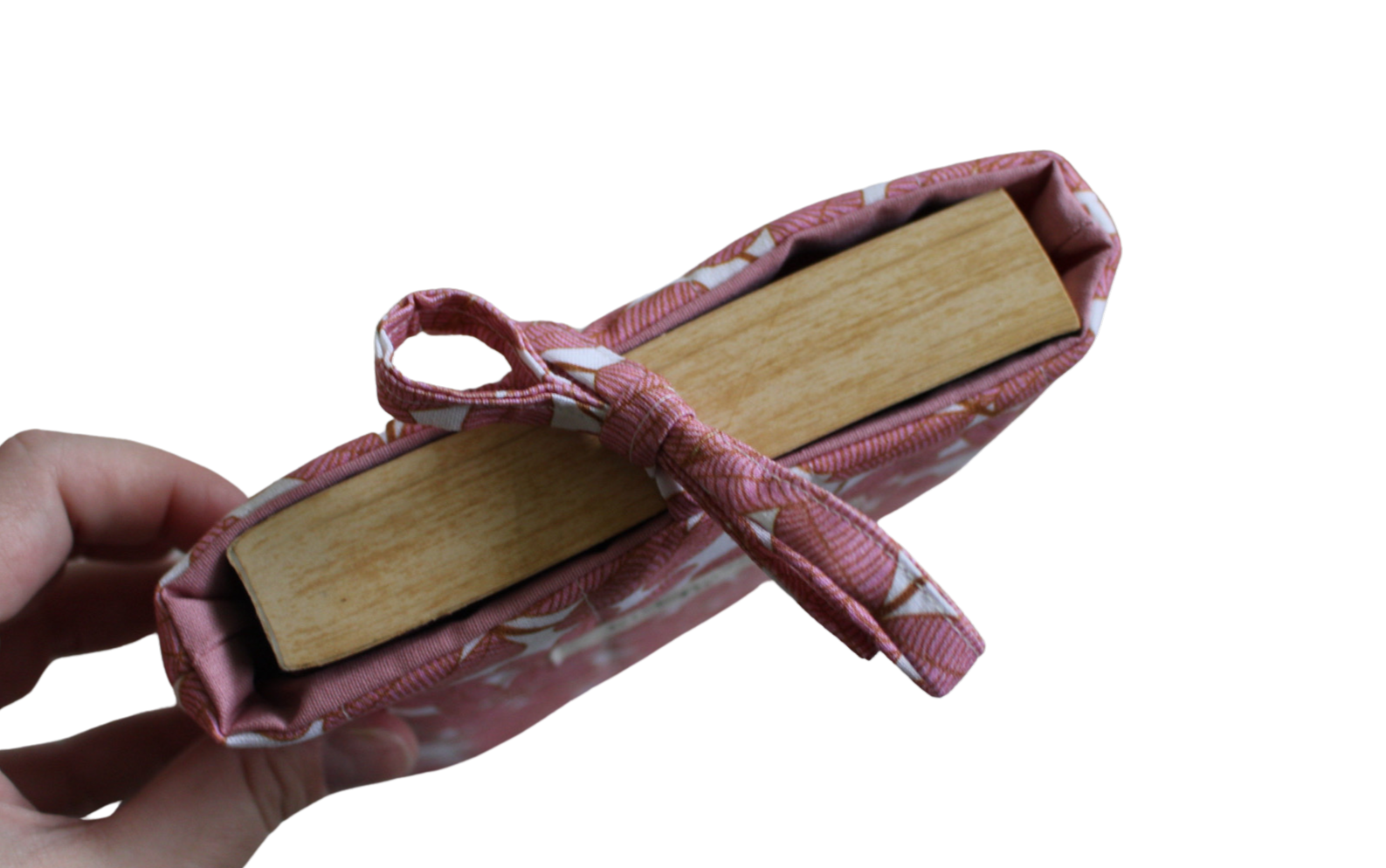 handmade cotton small book sleeve tie pink white leaf