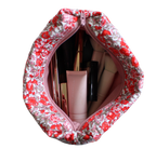handmade cotton beauty pouch pink red flower makeup