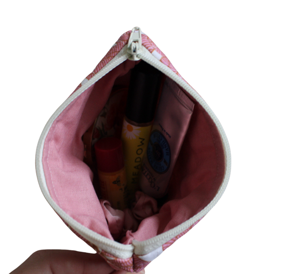 handmade cotton coin pouch pink white leaf