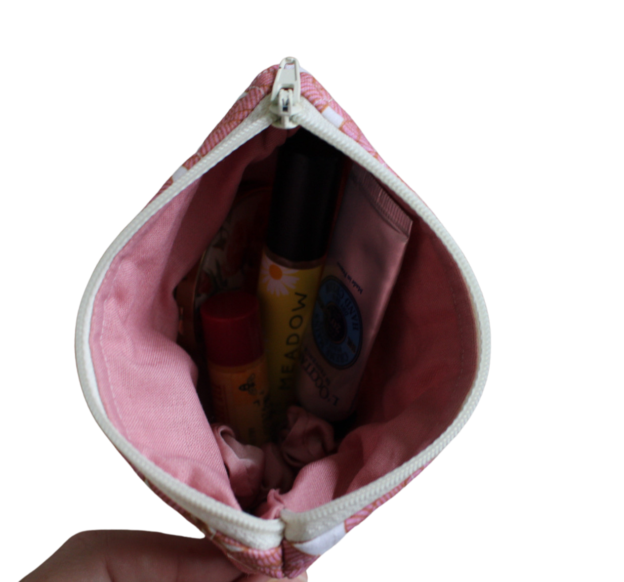 handmade cotton coin pouch pink white leaf