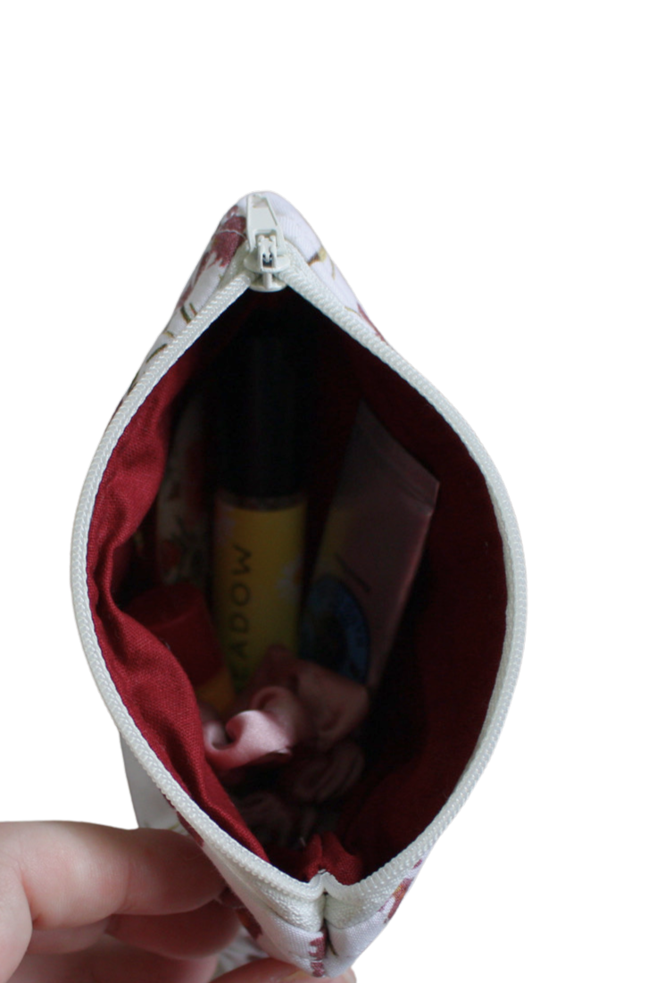 handmade cotton coin pouch white maroon flower 