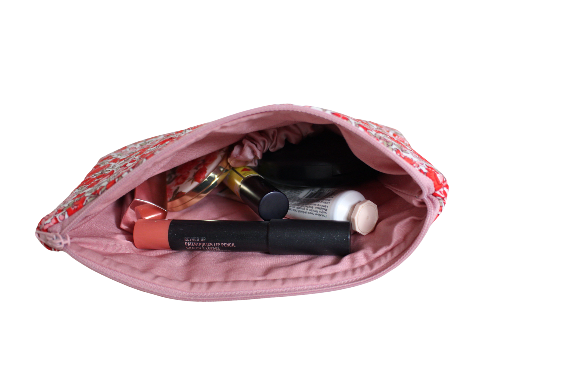handmade cotton zipper pouch pink red flower