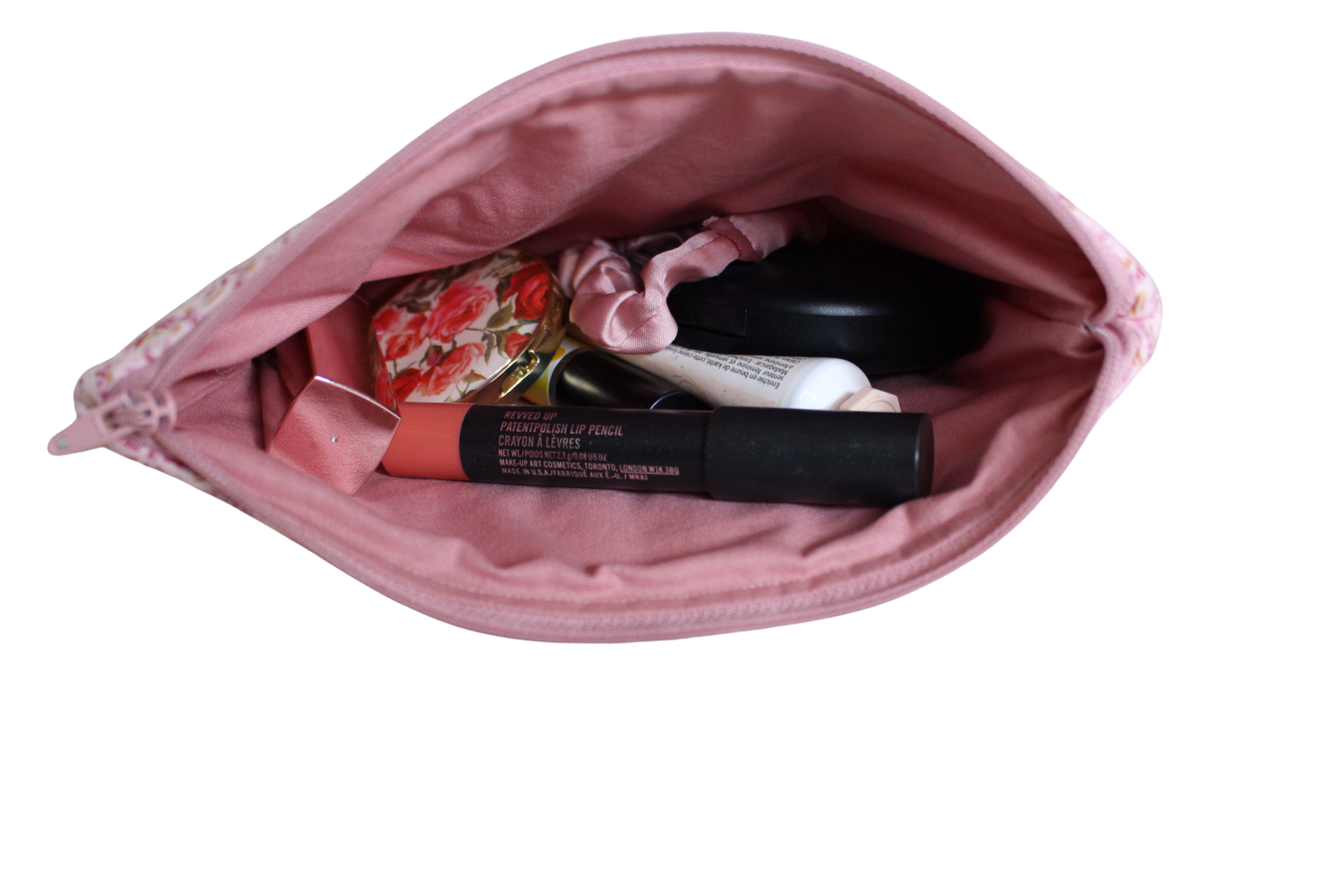 handmade cotton zipper pouch pink pattern
