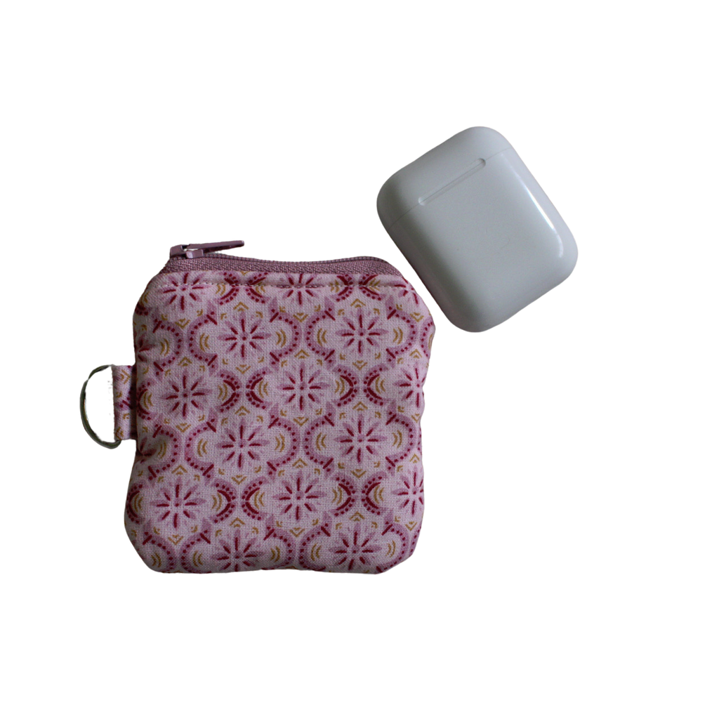 handmade cotton AirPod pouch pink red flower