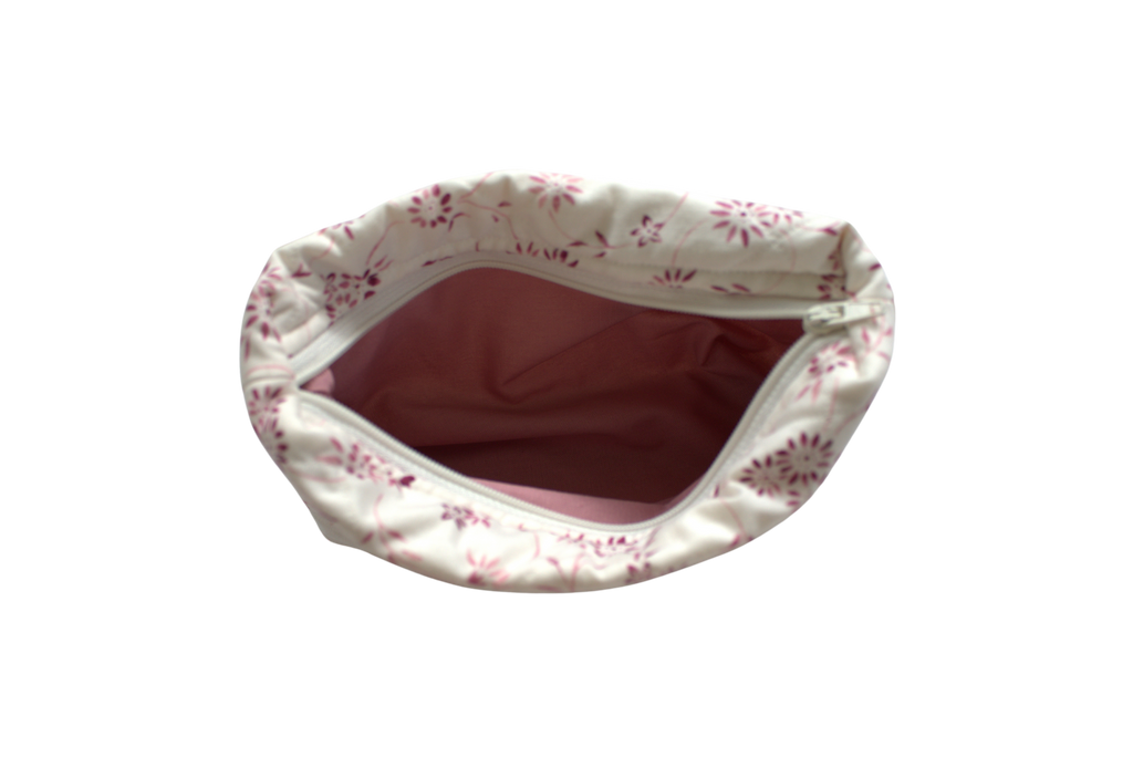 handmade cotton mini pouch pink white flower 